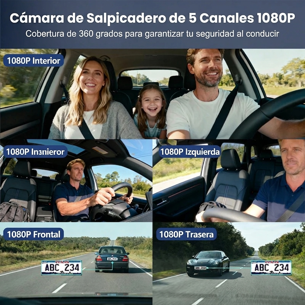 Cámara de vigilancia para coche 360° con 5 canales Full HD y Wi-Fi