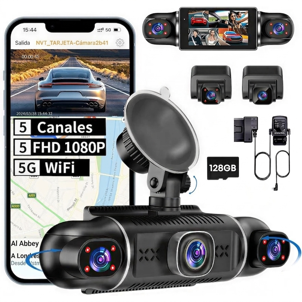 Cámara de vigilancia para coche 360° con 5 canales Full HD y Wi-Fi