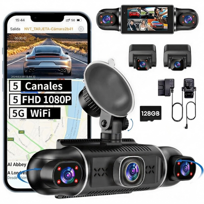 Cámara de vigilancia para coche 360° con 5 canales Full HD y Wi-Fi